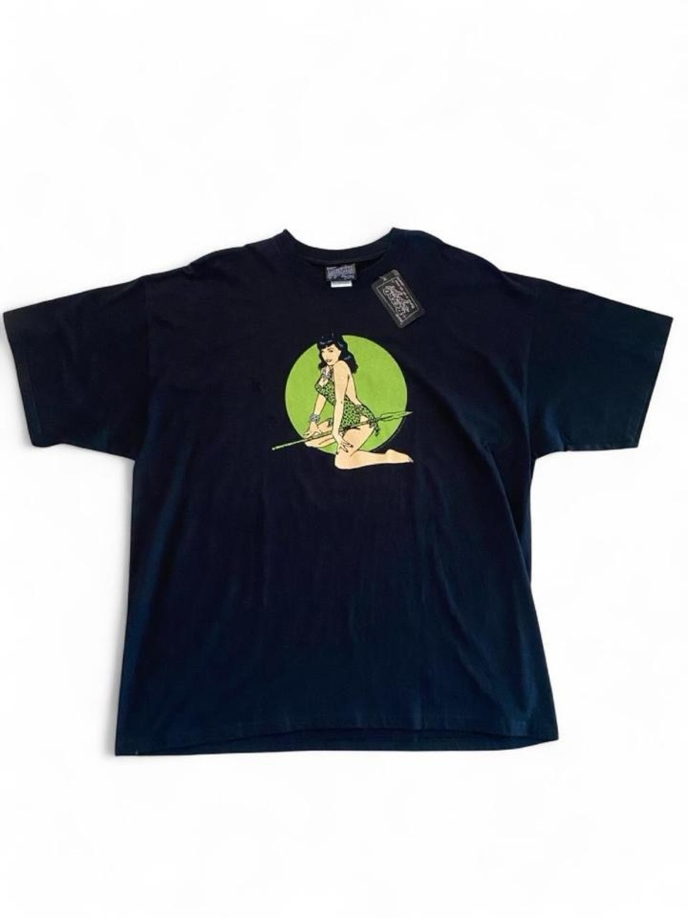 Bettie Page Black Tee with Green Pinup Graphic